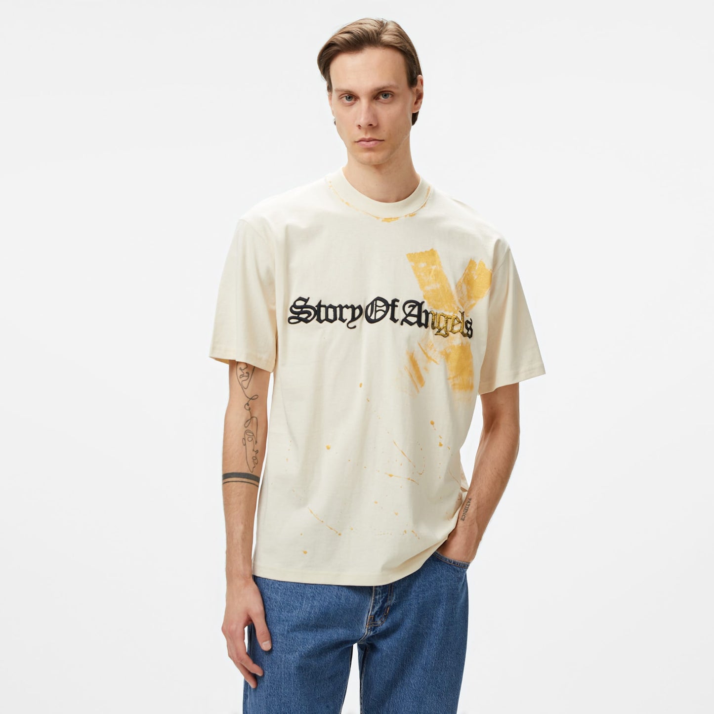 Story Of Angels Soa Gold Angel Hand-dye Erkek Krem T-shirt