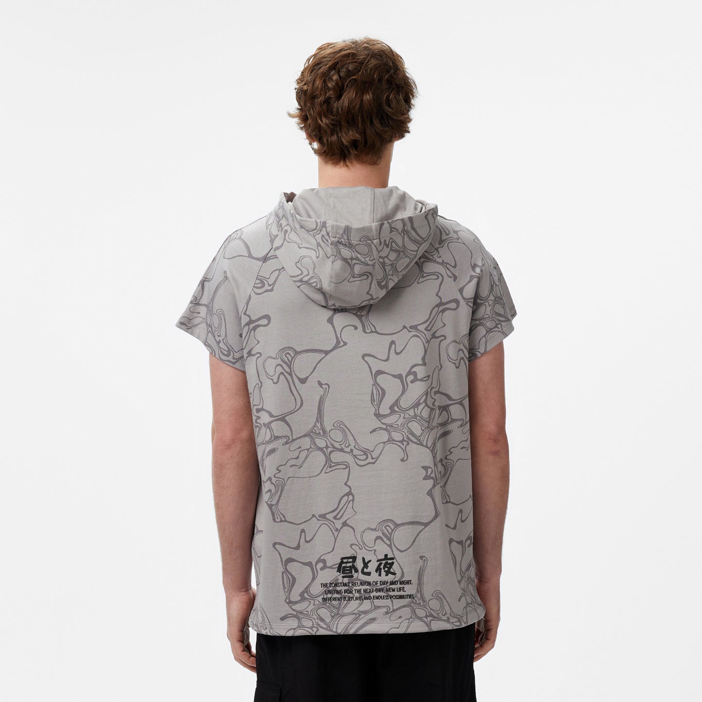 United4 Towada Erkek Gri Yarım Kollu Hoodie