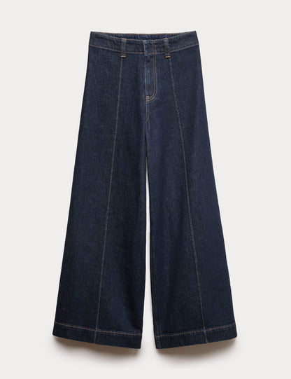Dikişli Geniş Paça Jean