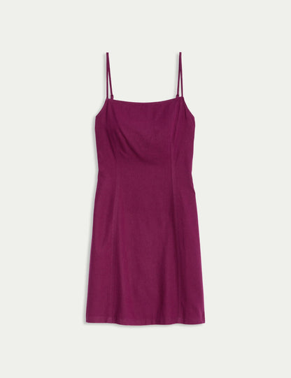 Keten Karışımlı Mini Shift Elbise