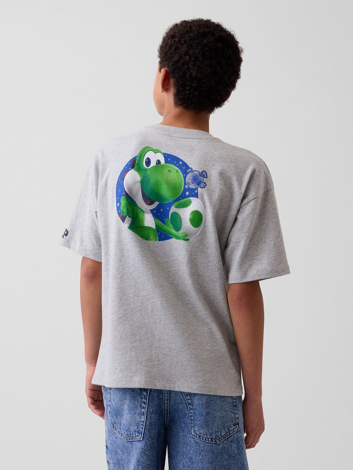 Gri Süper Mario Relaxed Grafik Baskılı T-shirt