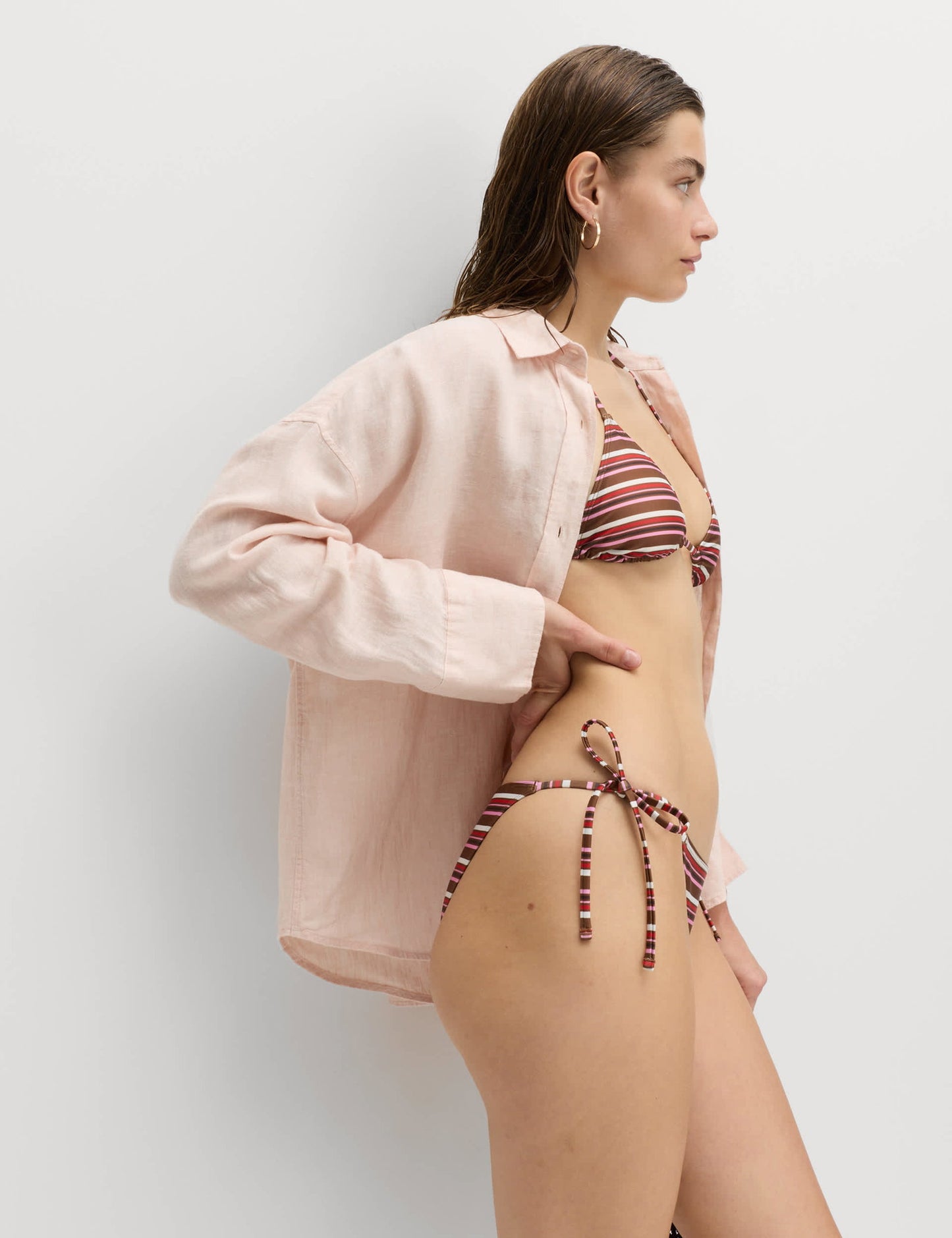 Çizgili Bağlama Detaylı Bikini Altı