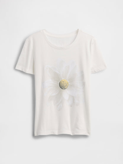 Beyaz Grafik Baskılı T-shirt