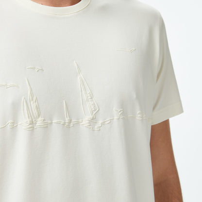 Nautica Erkek Krem Regular Fit Baskılı T-shirt