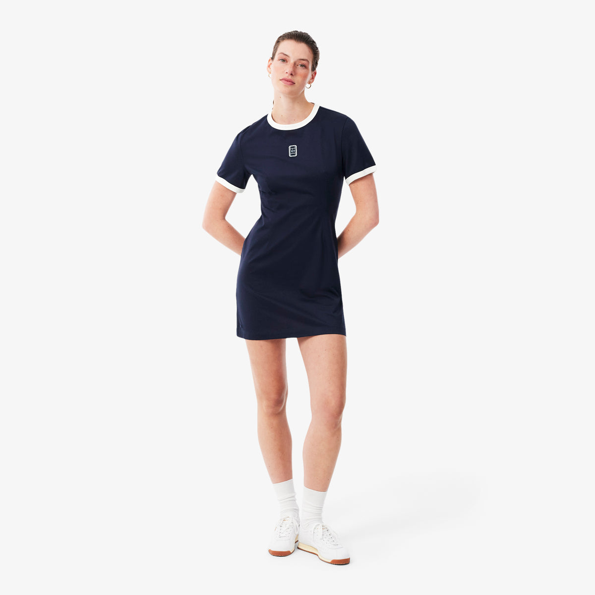 Lacoste Kadın Flare Fit Kısa Kollu Bisiklet Yaka Lacivert Elbise