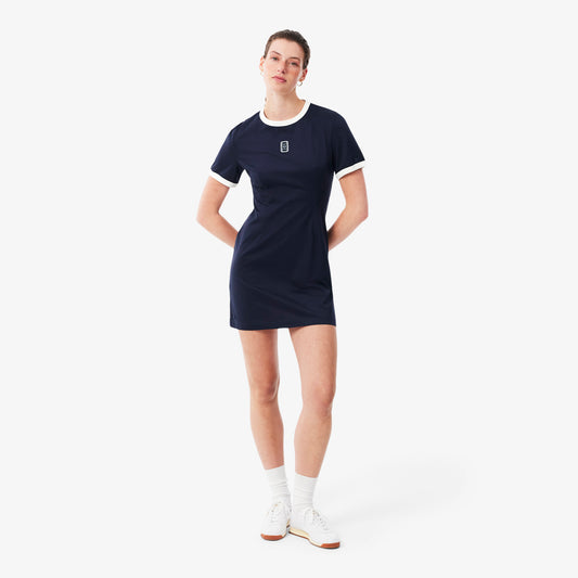 Lacoste Kadın Flare Fit Kısa Kollu Bisiklet Yaka Lacivert Elbise