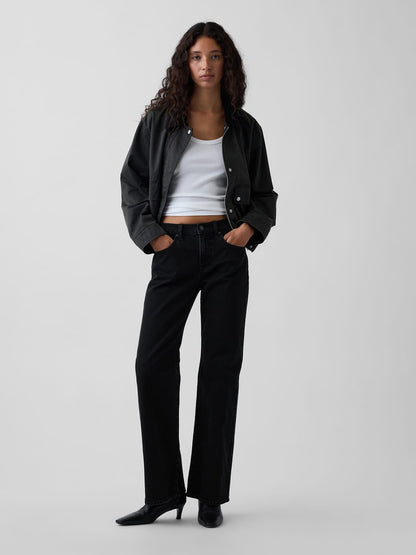 Siyah Mid Rise Relaxed Flare Jean Pantolon
