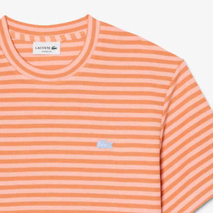 Lacoste Erkek Classic Fit Bisiklet Yaka Çizgili Turuncu T-shirt