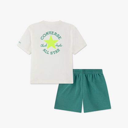 Converse Conjunto Essential Çocuk Beyaz/yeşil Şort Takım