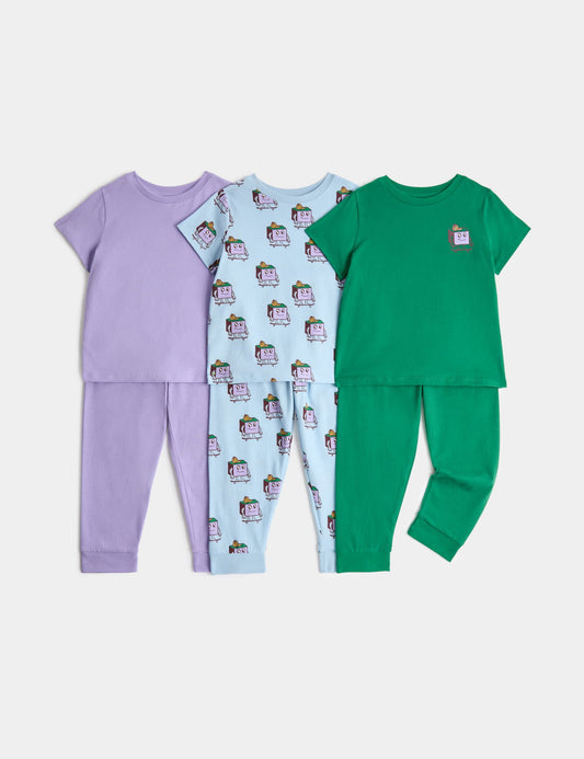 3'lü %100 Pamuklu Pijama Seti (1-8 Yaş)