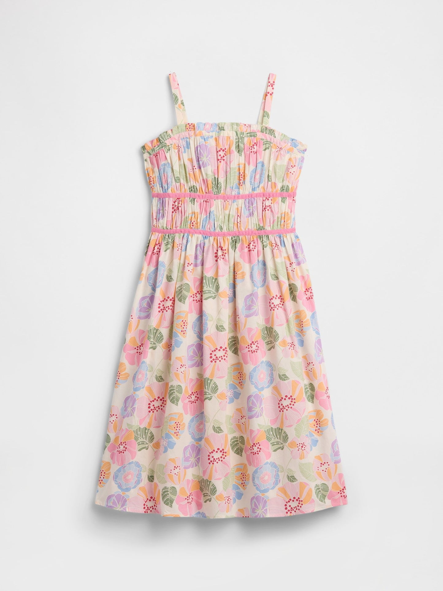 Çok Renkli Baskılı Smocked Midi Elbise