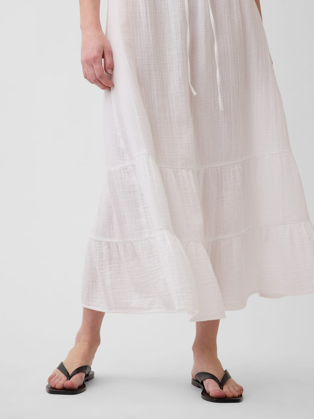 Beyaz Pamuk Gauze Tiered Easy Maxi Etek