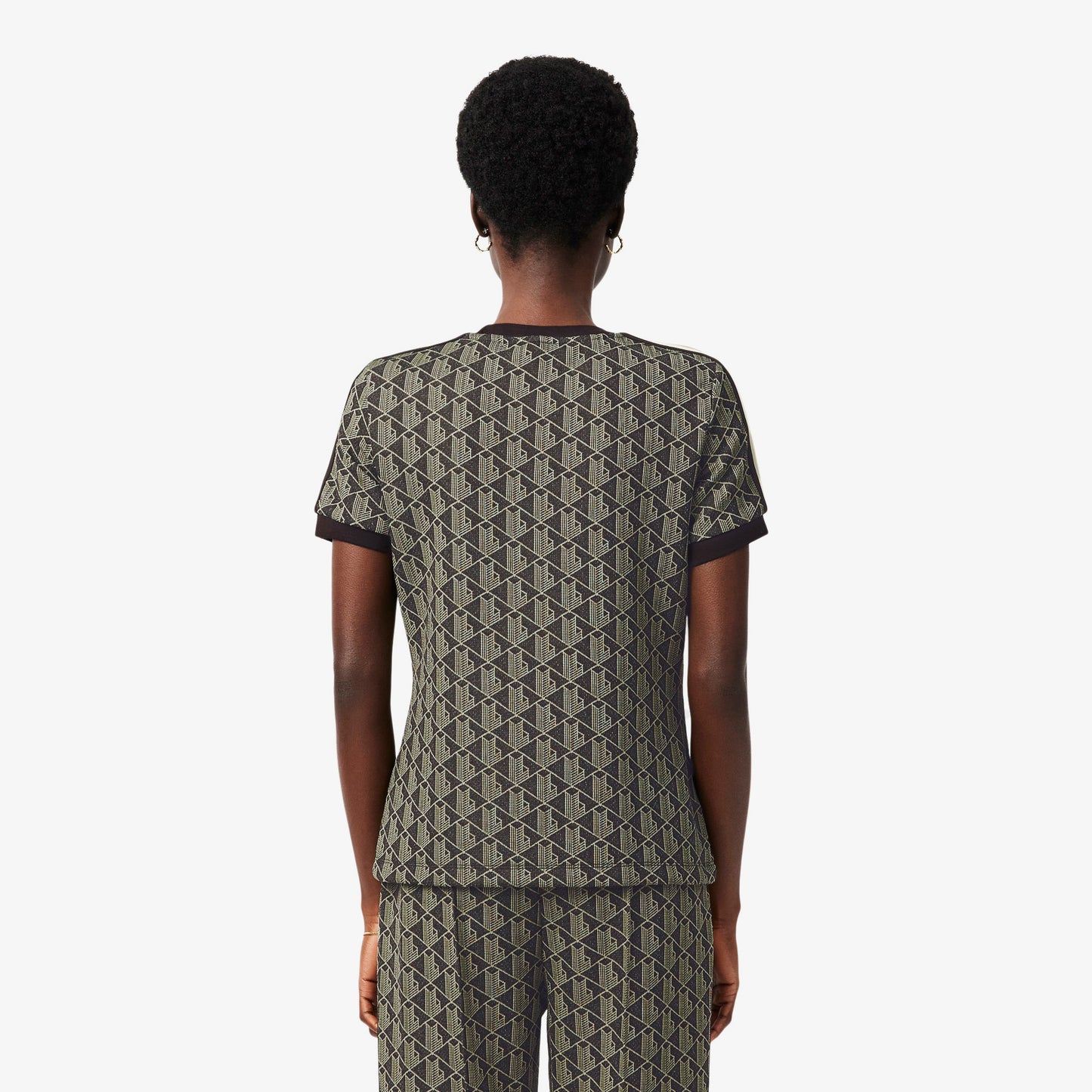 Lacoste Kadın Slim Fit Bisiklet Yaka Monogram Kahverengi T-shirt