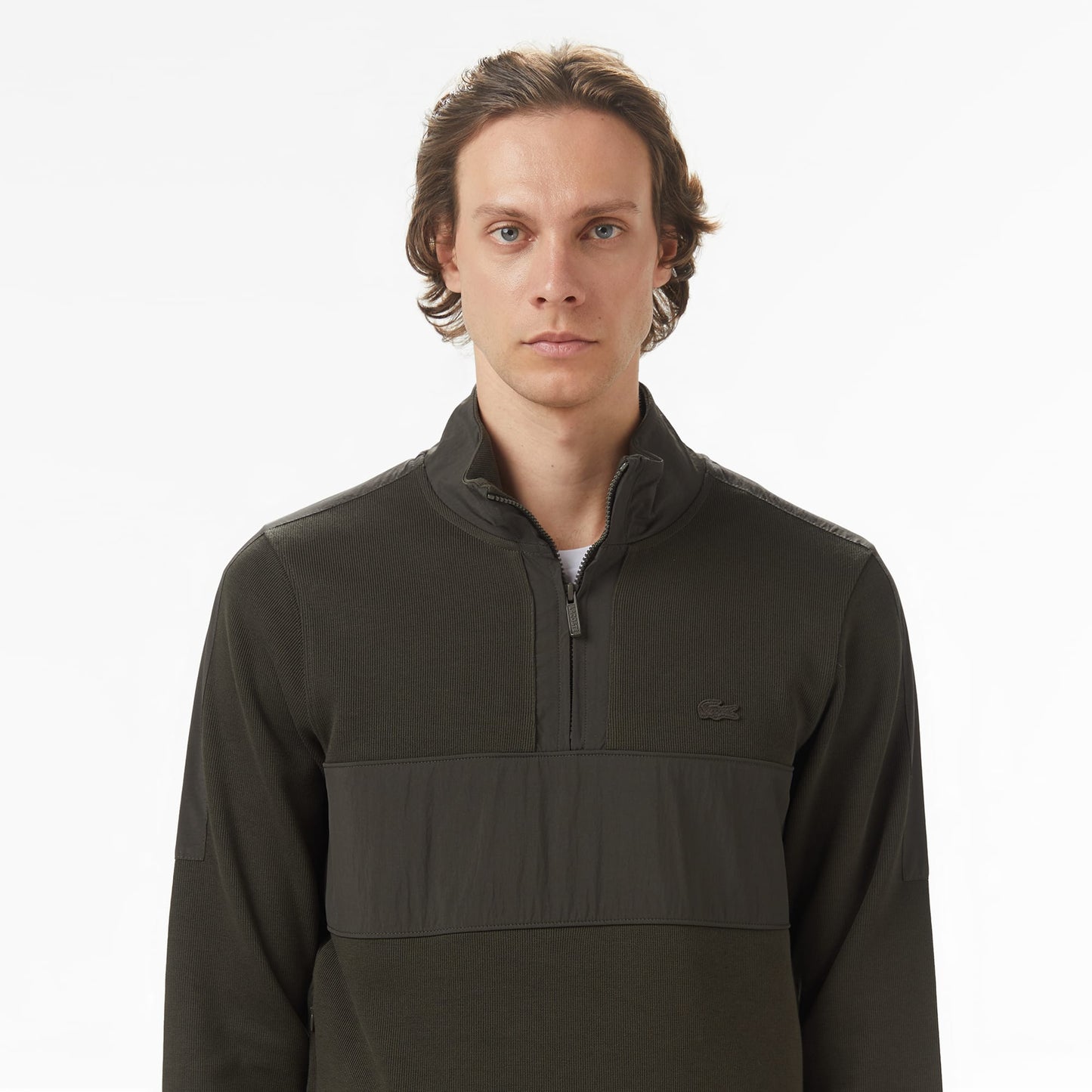 Lacoste Erkek Classic Fit Yarım Fermuarlı Desenli Haki Sweatshirt