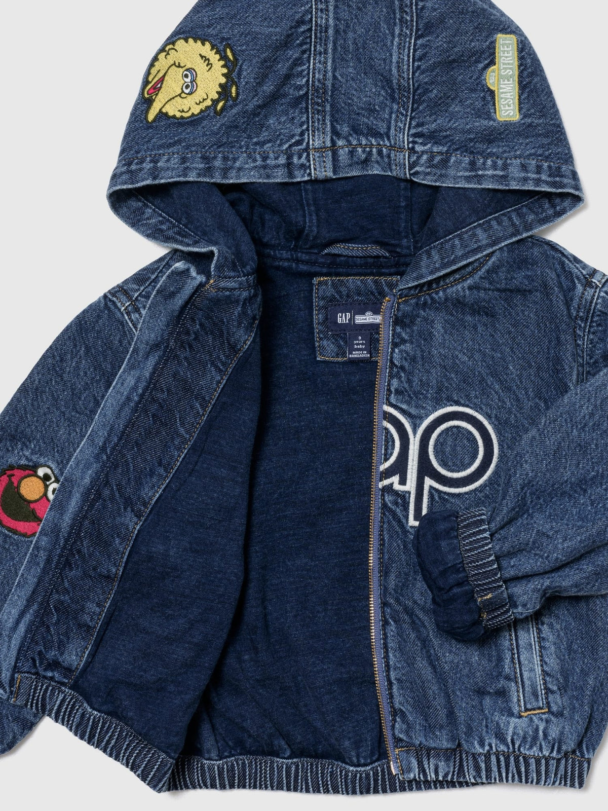 Koyu Mavi Sesame Street Denim Kapüşonlu Ceket