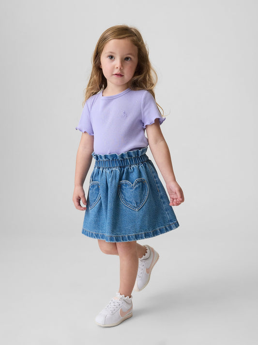 Mavi Kalp Cep Denim Etek