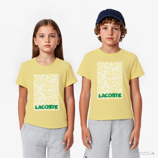 Lacoste Çocuk Bisiklet Yaka Baskılı Sarı T-shirt