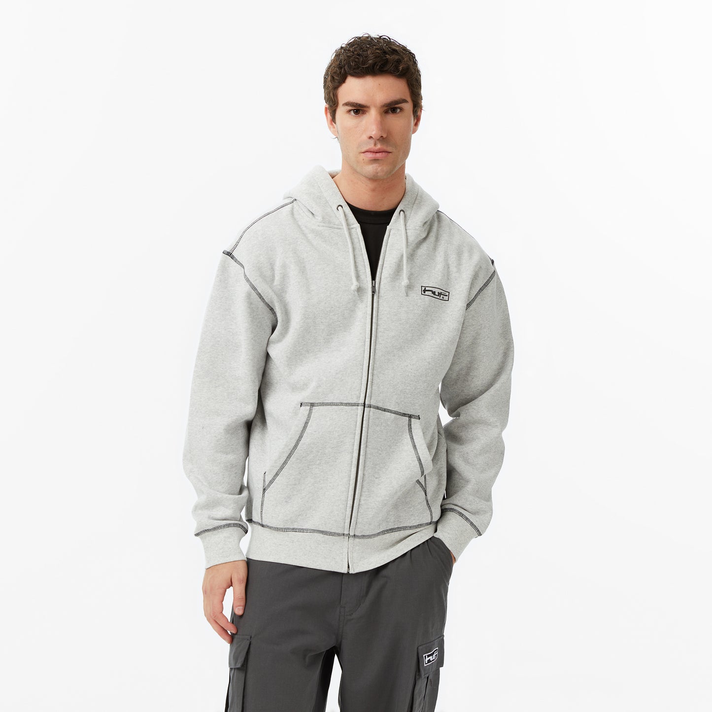 Huf Stretch Full-zip Erkek Gri Sweatshirt