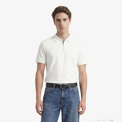 Calvin Klein Slim Supima Zip Erkek Beyaz Polo
