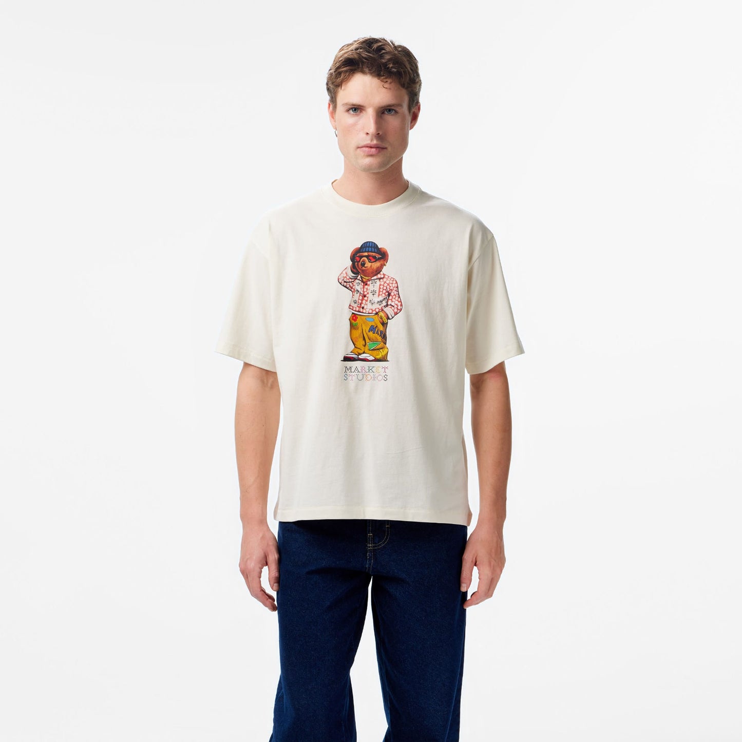 Market Folk Fitted Bear Erkek Beyaz T-shirt