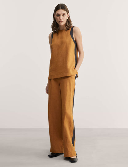 Jaeger Saf Keten Şerit Detaylı Wide Leg Pantolon