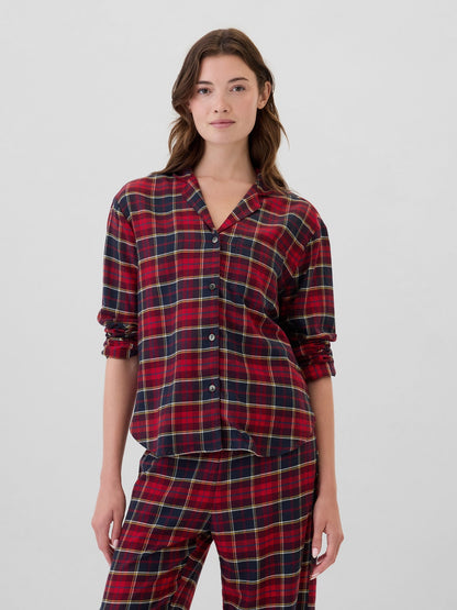 Bordo Relaxed Flannel Pijama Üstü