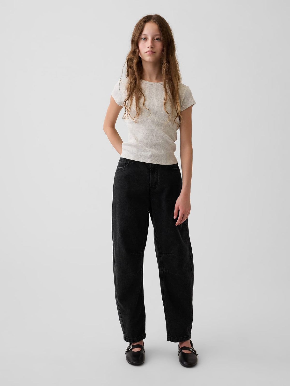 Siyah High Rise Barrel Jean Pantolon