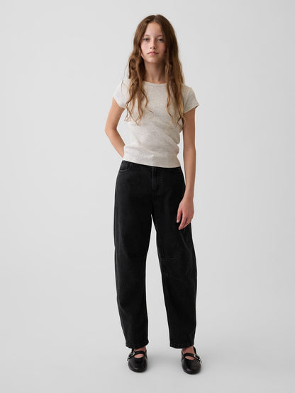 Siyah High Rise Barrel Jean Pantolon