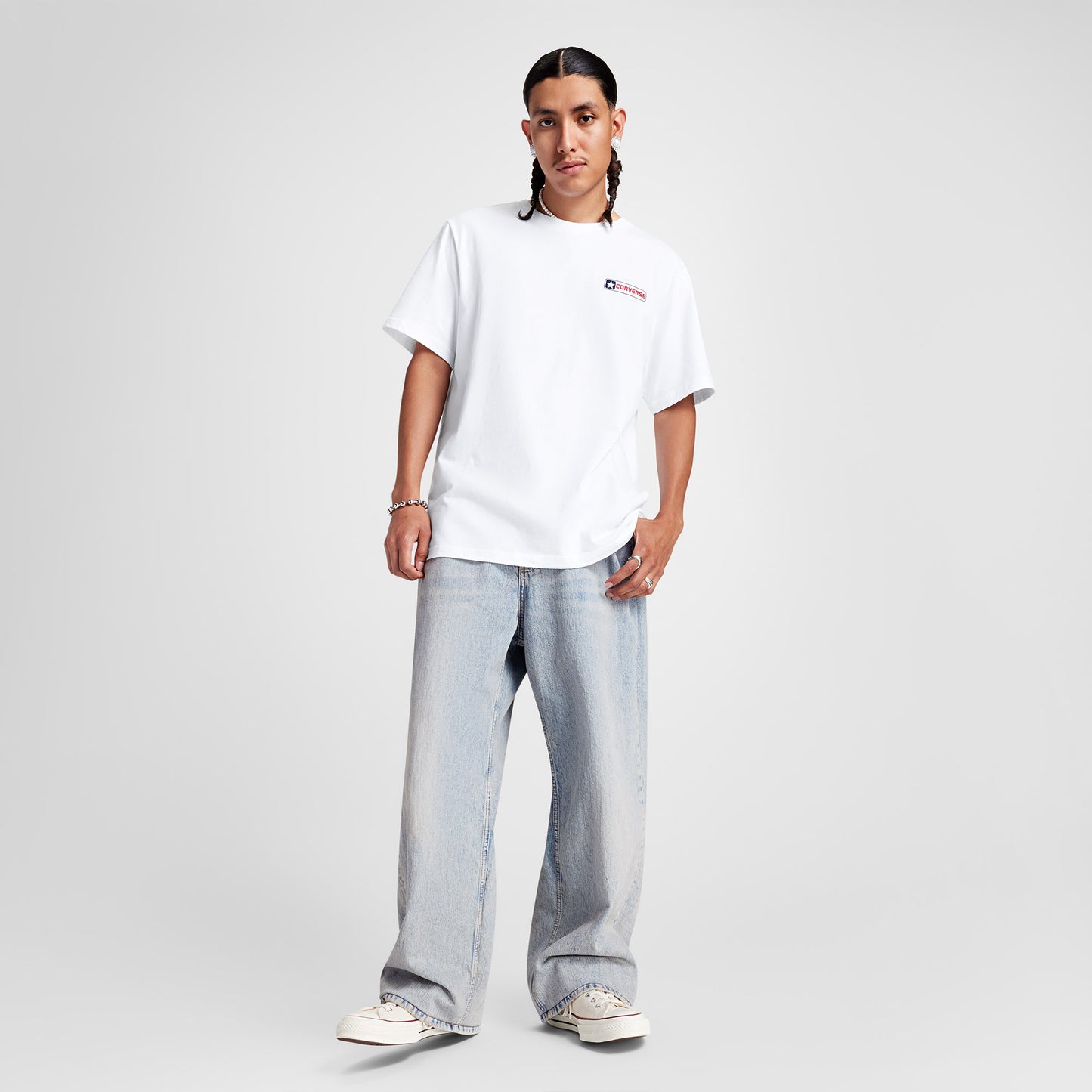 Converse Logo Erkek Grafik Baskılı Beyaz T-shirt