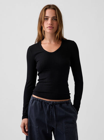 Siyah Çizgili Fitilli T-shirt
