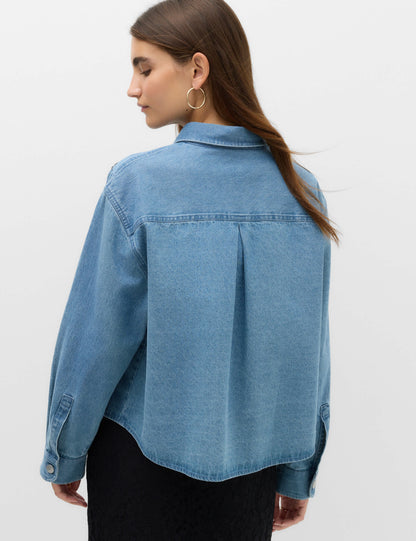 Taş Işlemeli Denim Gömlek
