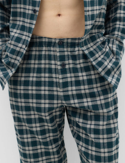 Saf Pamuklu Ekose Desenli Pijama Takımı