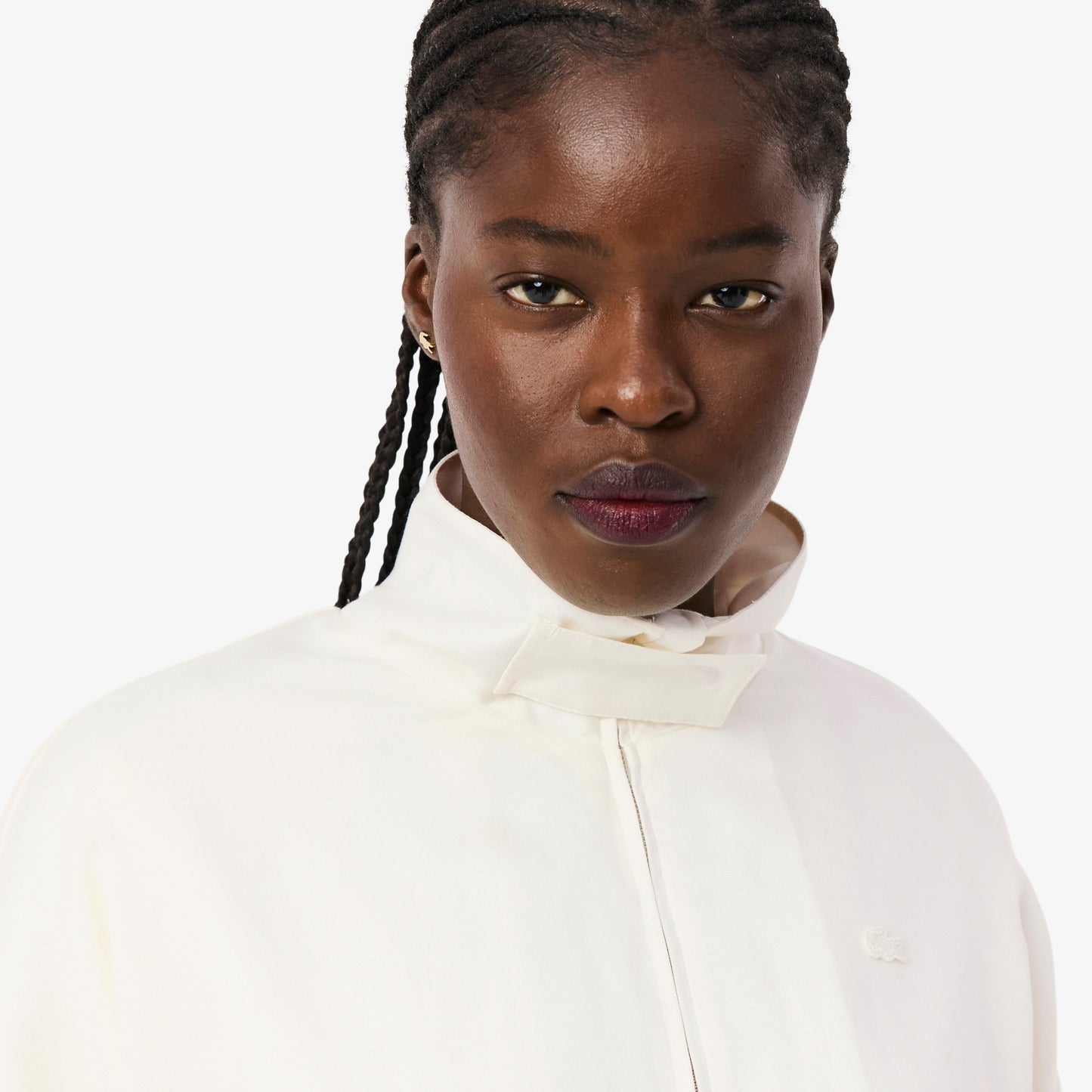 Lacoste Kadın Oversize Fit Dik Yaka Krem Ceket