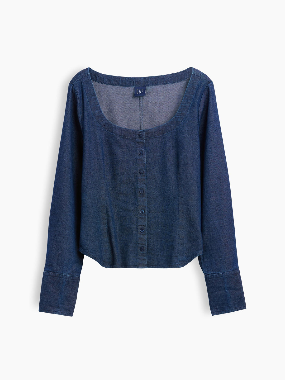 Koyu Mavi Denim Scoop Neck Gömlek