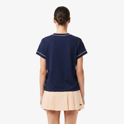 Lacoste Kadın Loose Fit V Yaka Lacivert T-shirt
