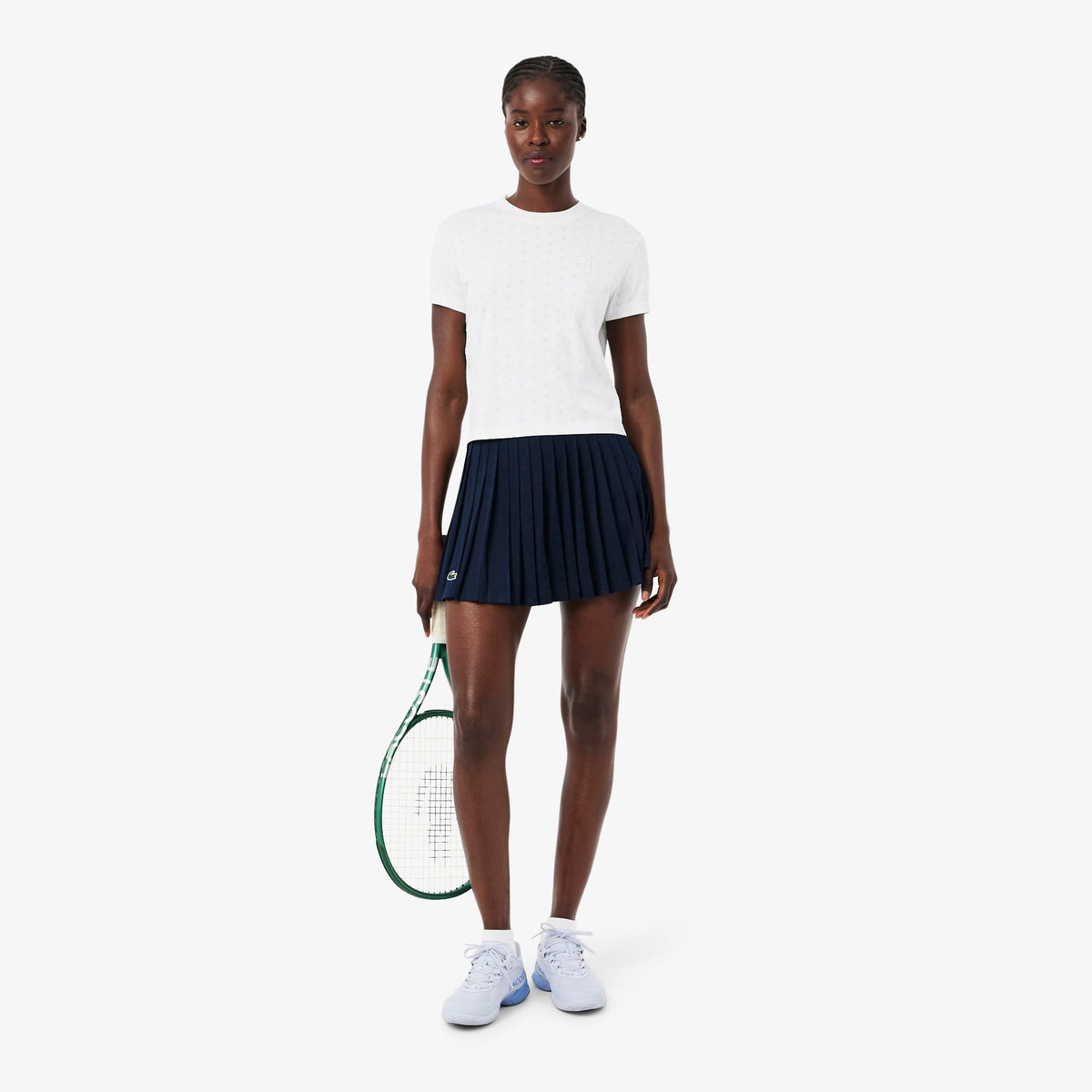 Lacoste Kadın Slim Fit Bisiklet Yaka Desenli Beyaz T-shirt