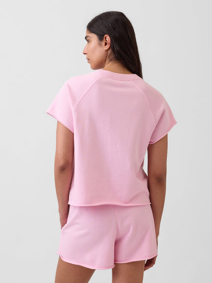Açık Pembe Relaxed Fransız Havlu Kumaş Grafik Baskılı T-shirt