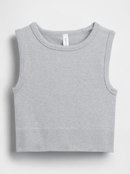 Gri Fitilli Seamless Crop Kolsuz Üst