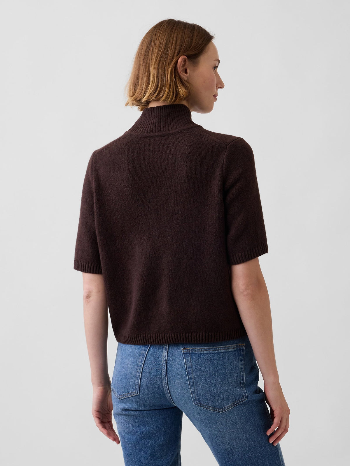 Koyu Kahverengi Cashsoft Mockneck Elbow-sleeve Kazak