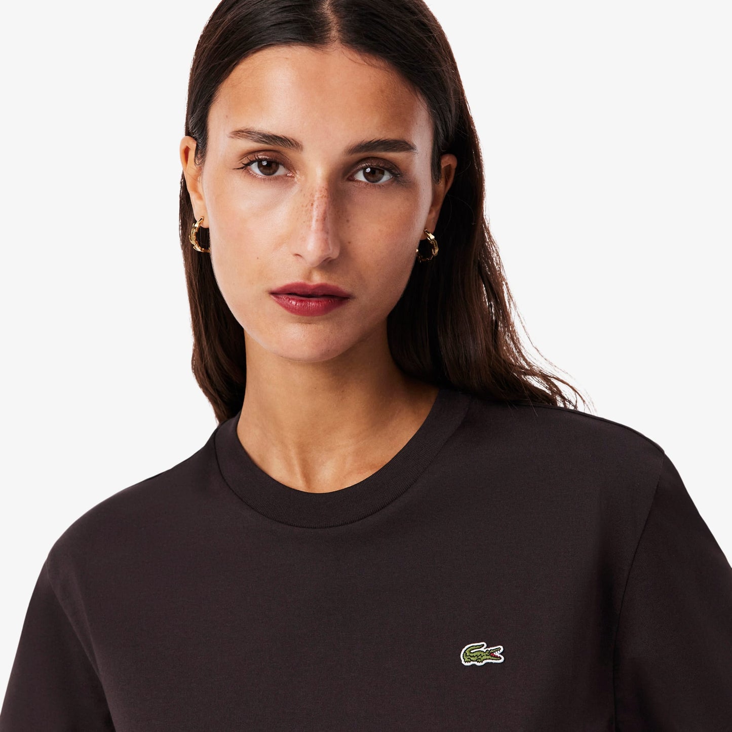 Lacoste Kadın Relaxed Fit Bisiklet Yaka Kahverengi T-shirt