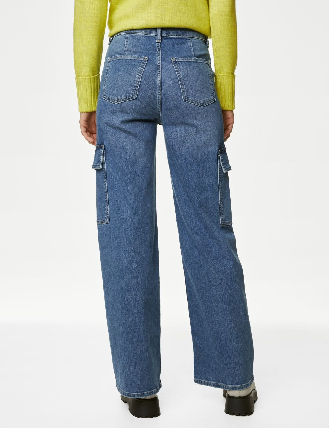 Yüksek Bel Wide Leg Kargo Jean Pantolon