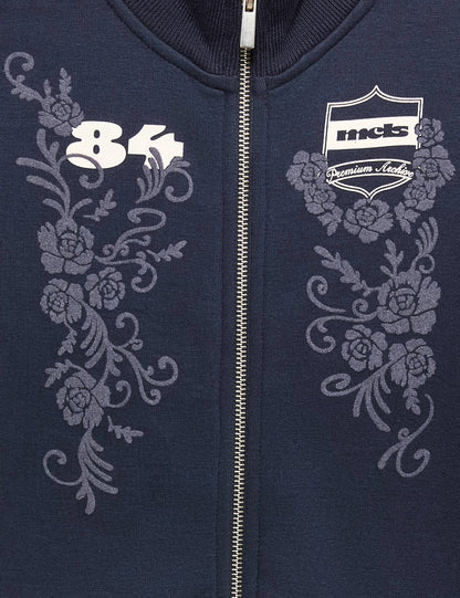 Nakışlı Dik Yaka Fermuarlı Sweatshirt