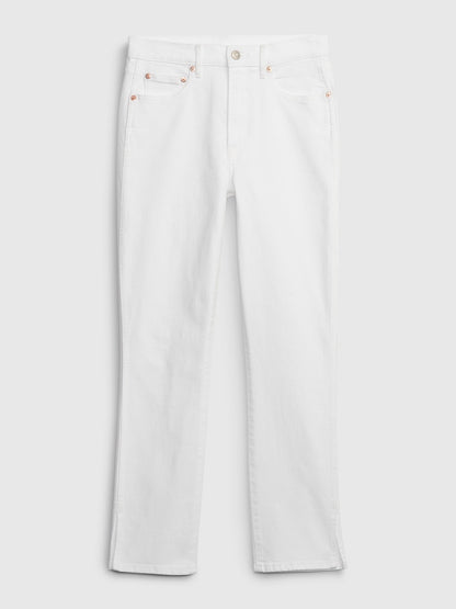 Beyaz High Rise Vintage Slim Jean Pantolon