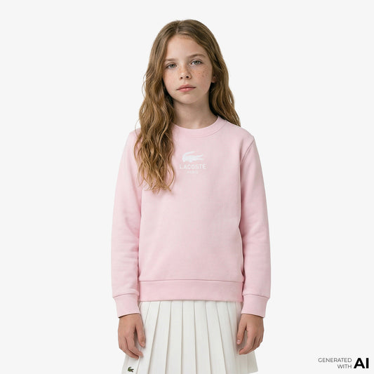 Lacoste Çocuk Bisiklet Yaka Açık Pembe Sweatshirt