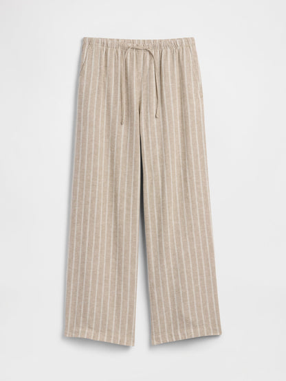 Bej Relaxed Keten Karışımlı Wide-leg Pantolon