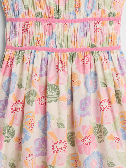 Çok Renkli Baskılı Smocked Midi Elbise
