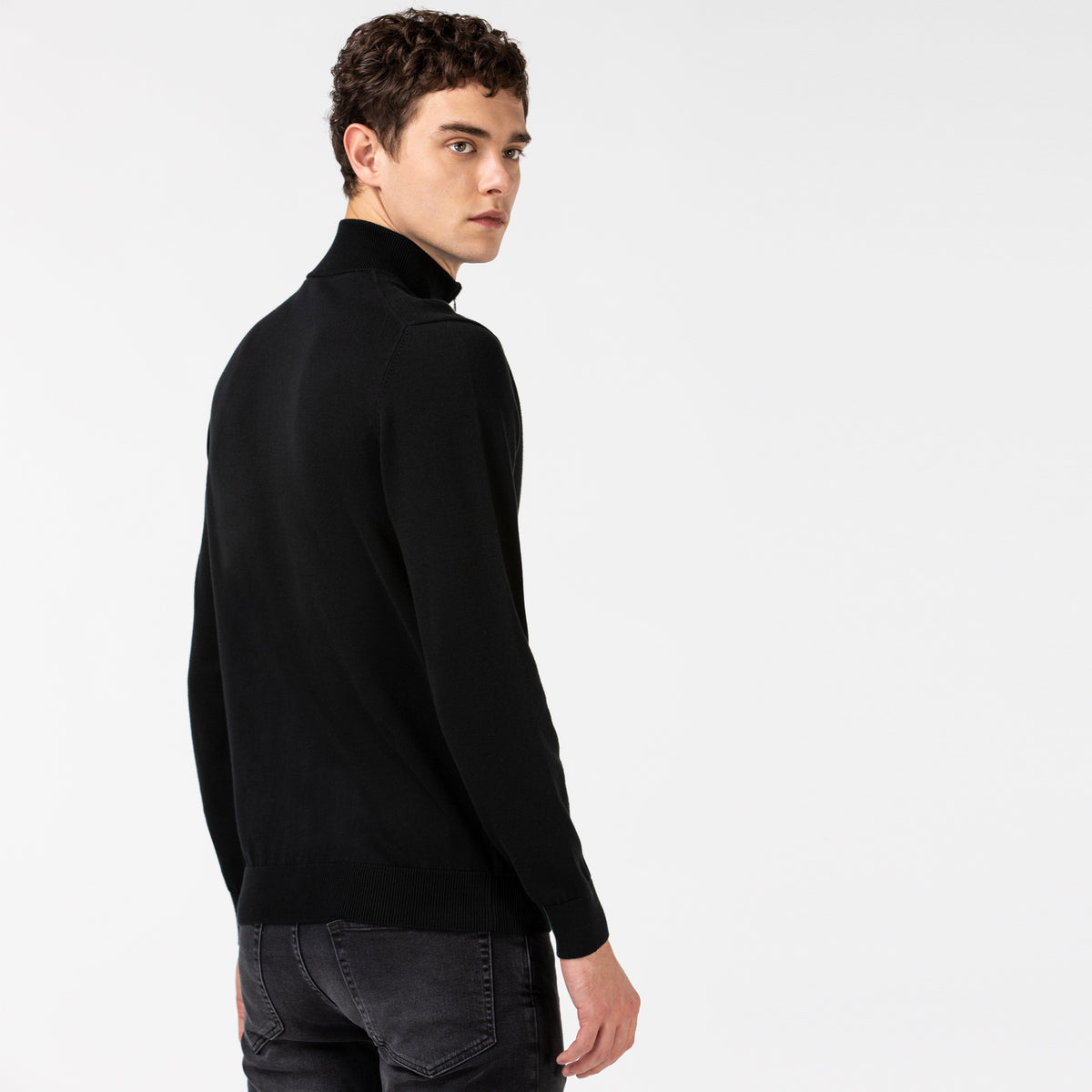 Lacoste Erkek Boğazlı Yaka Fermuarlı Organik Pamuk Siyah Kazak