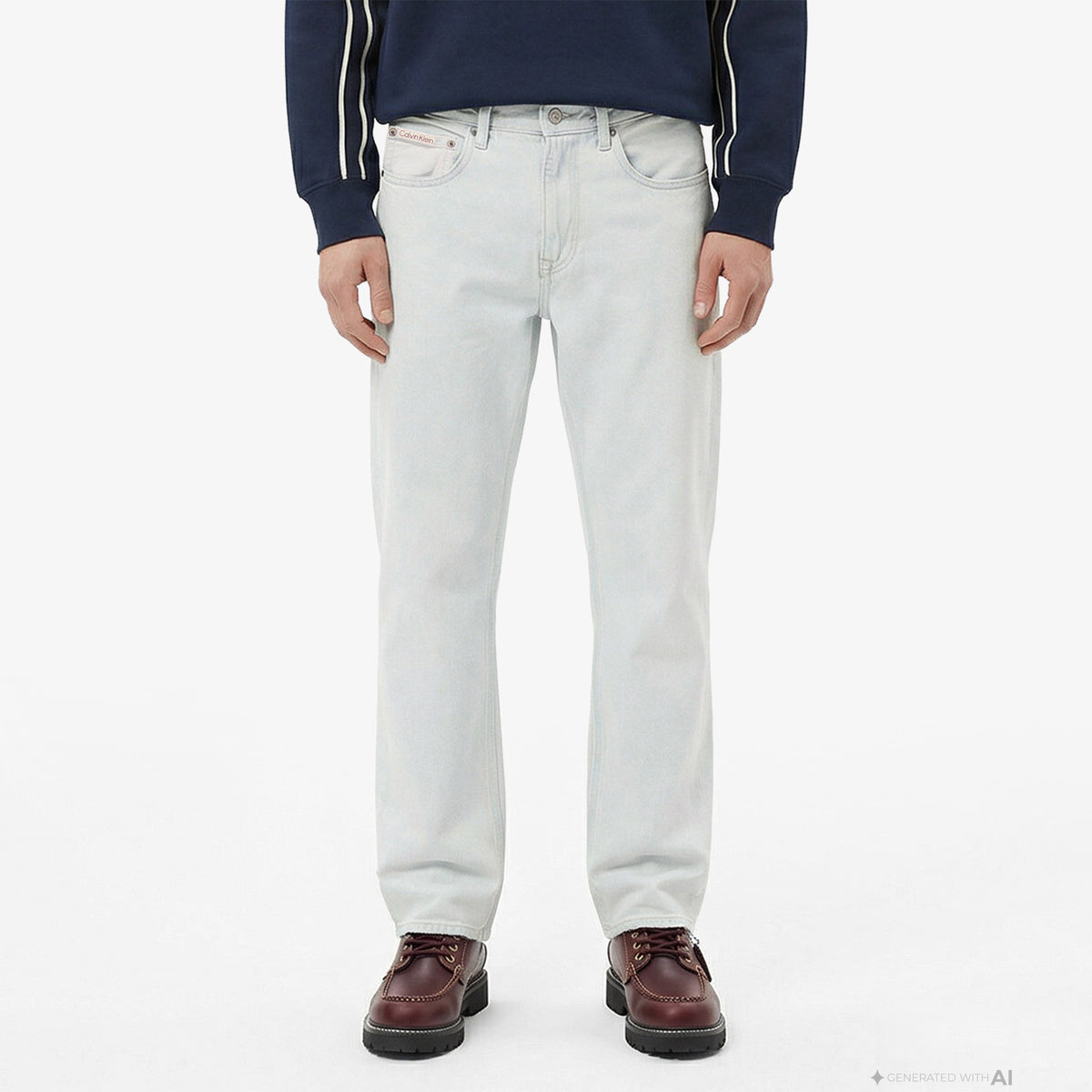 Calvin Klein 90s Straight Bleachout 205 Erkek Mavi Jean