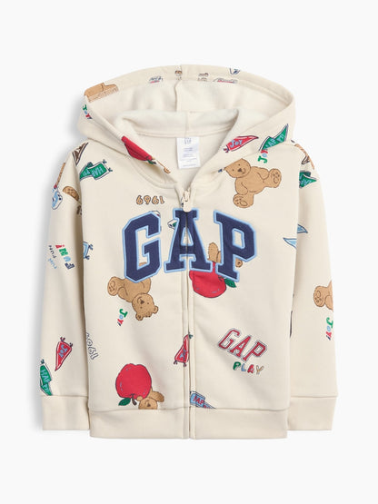 Krem Relaxed Baskılı Logo Fermuarlı Sweatshirt