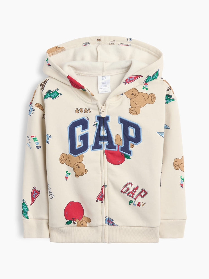 Krem Relaxed Baskılı Logo Fermuarlı Sweatshirt